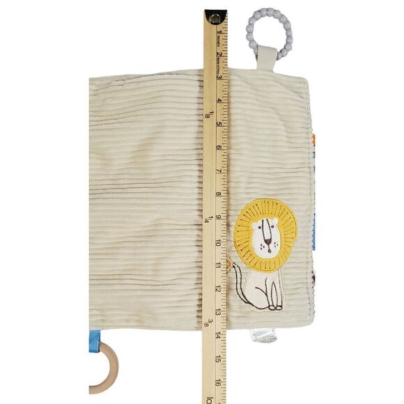 Modern Baby Lion Lovey Plush Tan Corduroy Ridged Teether Ring Security Blanket - Picture 8 of 9